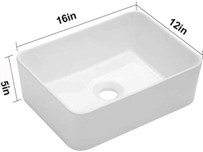 Vessel Sink Rectangular - 16"x12" Modern White Bathroom Sink Rectangle Above ...