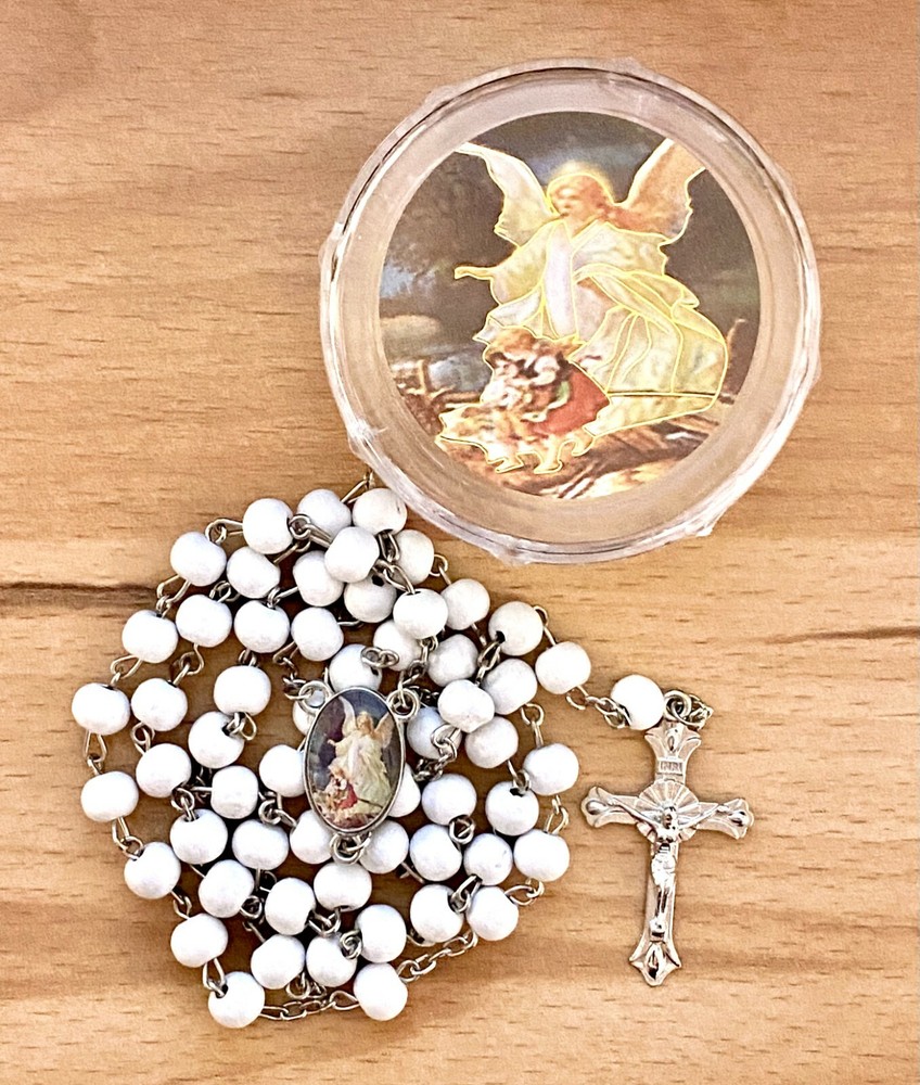 Guardian Angel White Rosary Beaded Angel de la Guarda Rosario Religious Gift New