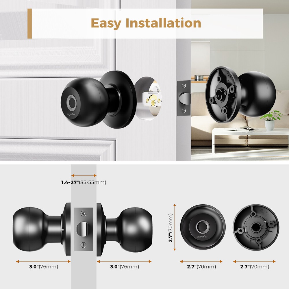 ARPHA Smart Keyless Fingerprint Door Handle Lock App Control Bluetooth Auto Lock