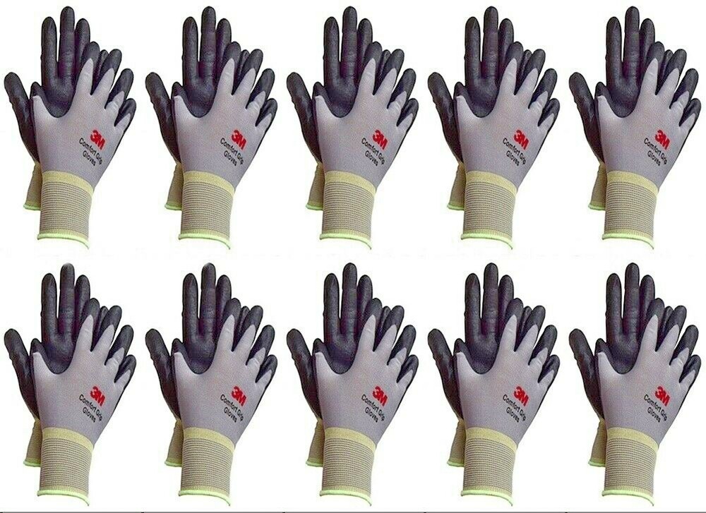 3M Micro Foam Nitrile Grip Coated Nylon Shell Protective Work Gloves 10Pack Grey