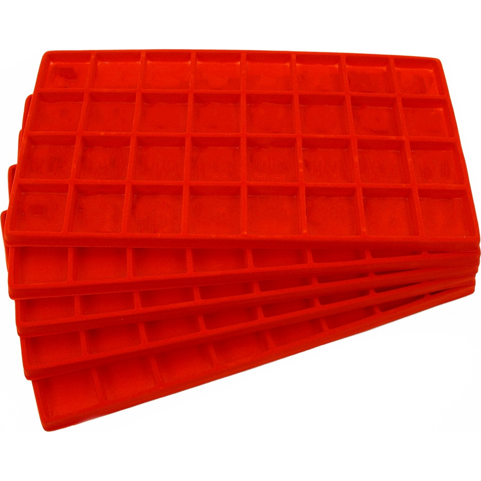 5 Red Jewelry Coin Display Travel Tray Inserts 32 Slot