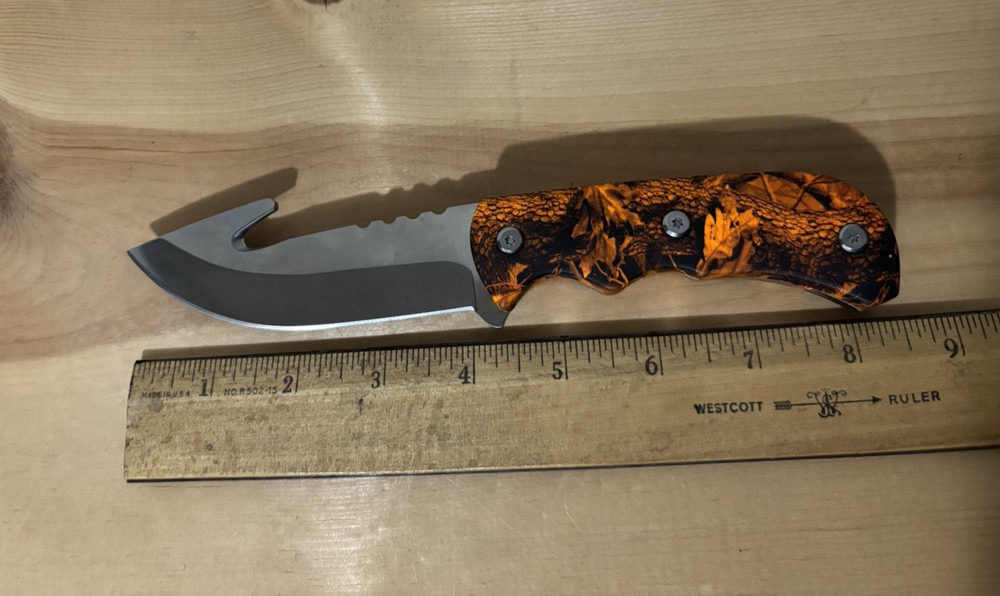 Fixed Blade Gut Hook Knife ~ 440 Stainless Blade ~ With Sheath ~ New ~