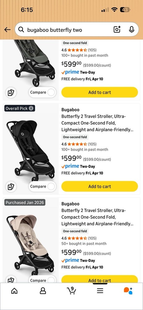 Bugaboo Butterfly 2 Lightweight Stroller Beige/Black Folding Single