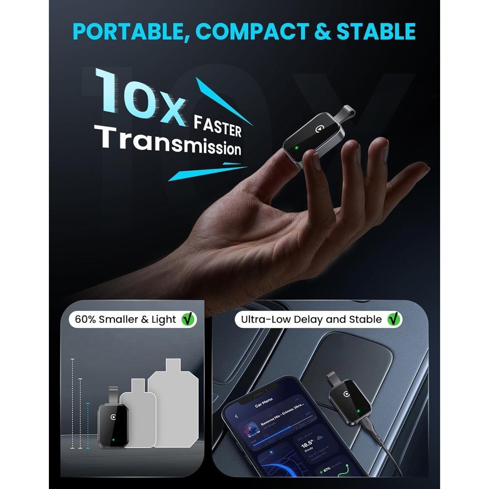 High Tech Wireless CarPlay Adapter for Apple Super Mini Easy Wired to Wireless