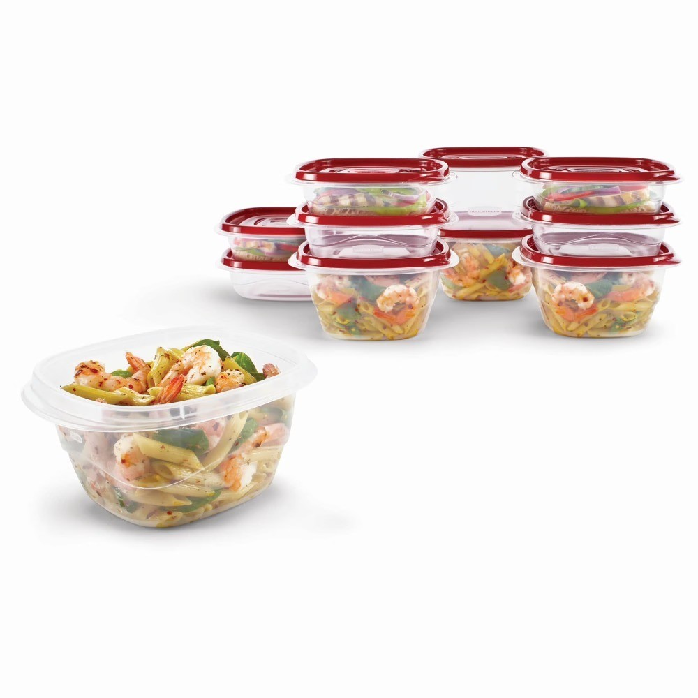 Square Meal Prep Containers with Lids, Airtight Food Storage, 10-Pack Set, Ruby