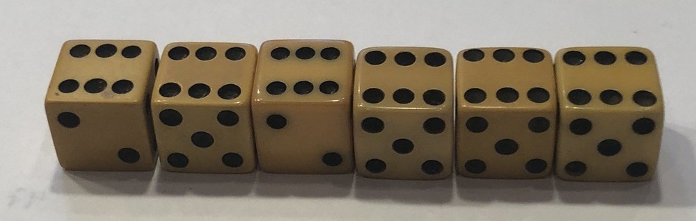 Three Pair Butterscotch Bakelite 1/2” Vintage Dice (Tested)
