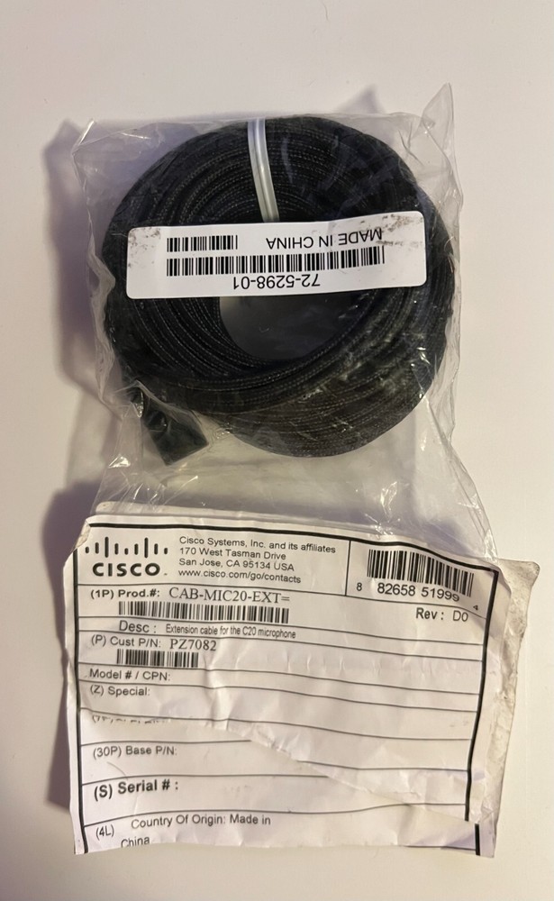 Cisco C20 Microphone Extension Cable Model No. CAB-MIC20-EXT=