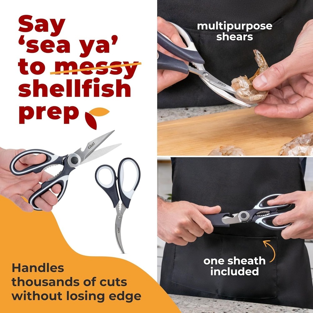 Ultra Sharp Heavy-Duty Kitchen Shears with Seafood Scissors Set - Stainless S...