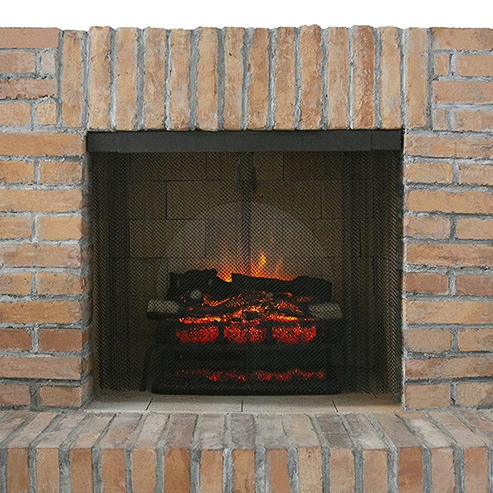 Black 24x18in Fireplace Mesh Screen Curtain 2 Wide Panels Hanging Replace WT