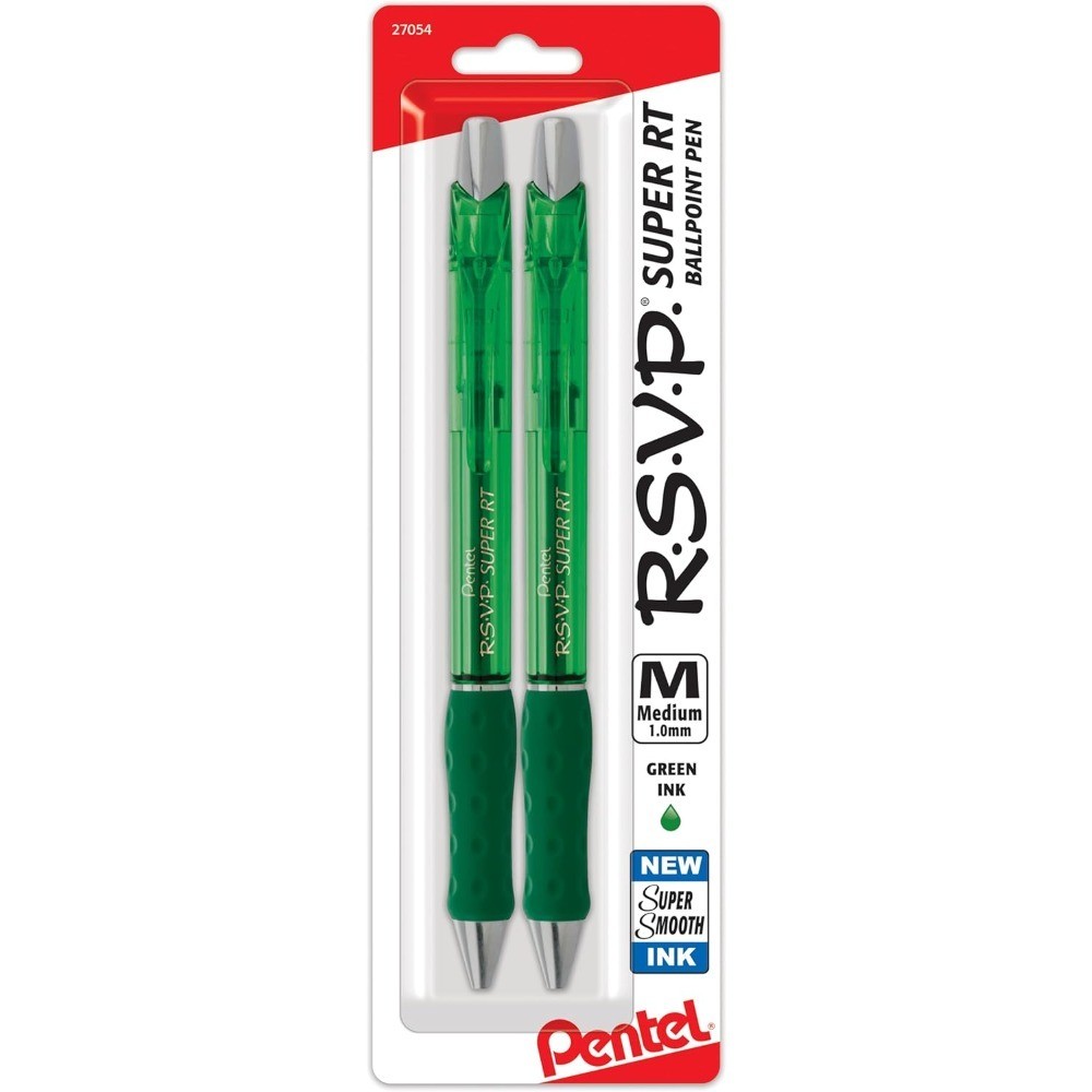 Medium Point Ballpoint Pens, Green Ink, 1.0mm Tip, 2-Pack Office School Writing