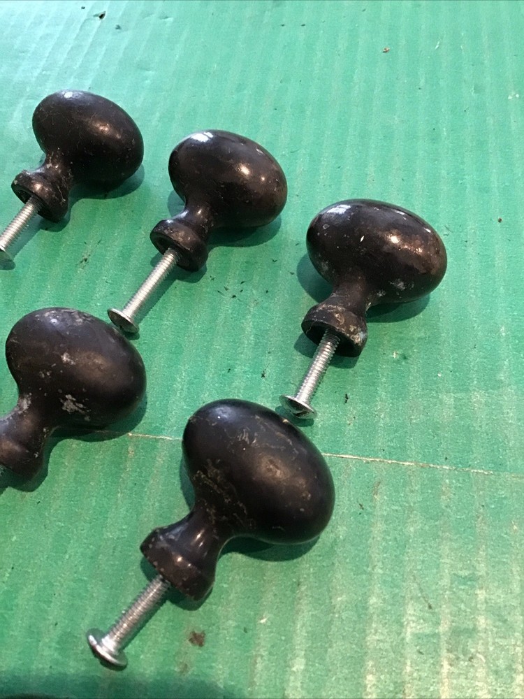 Lot of 9 VTG Heavy Egg Oval Drawer Knobs Pulls Solid Metal 1-1/4" Machine Age