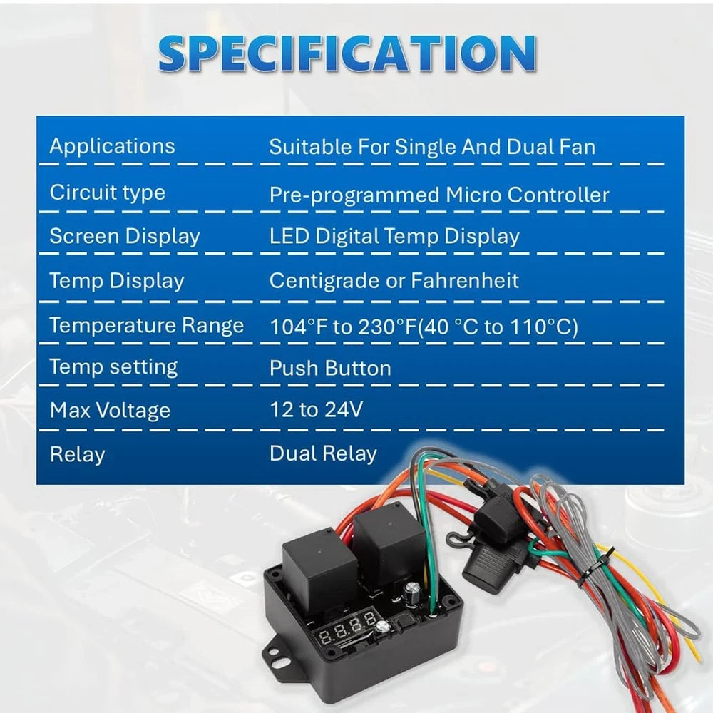 Digital Electric Radiator Fan Controller Kit with Adjustable Temp Range
