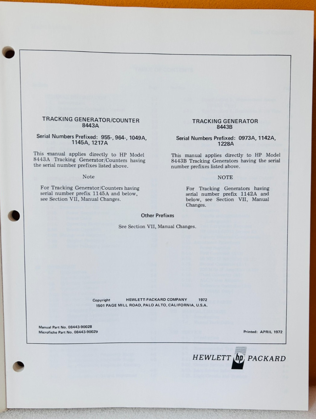 HP 08443-90028 Model 8443A Tracking Generator Counter Oper & Service Manual.
