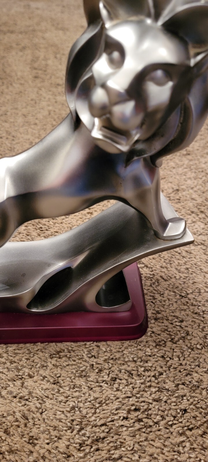 Herco Professional Lion Roaring Sculpture Silver Tone Wood Base