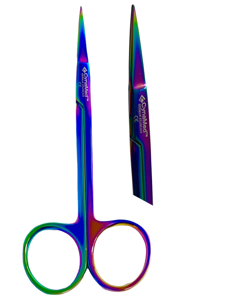 NEW GERMAN  IRIS MICRO DISSECTING SCISSORS STRAIGHT 4.5" MULTI RAINBOW TITANIUM
