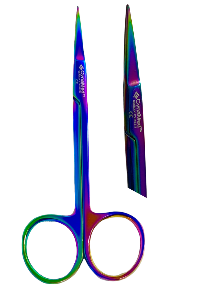 NEW GERMAN IRIS MICRO DISSECTING SCISSORS STRAIGHT 4.5" MULTI RAINBOW TITANIUM