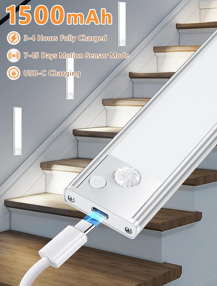 Under Cabinet Motion Sensor Lighting: 8 Inch Dimmable Rechargeable Lights Ind...