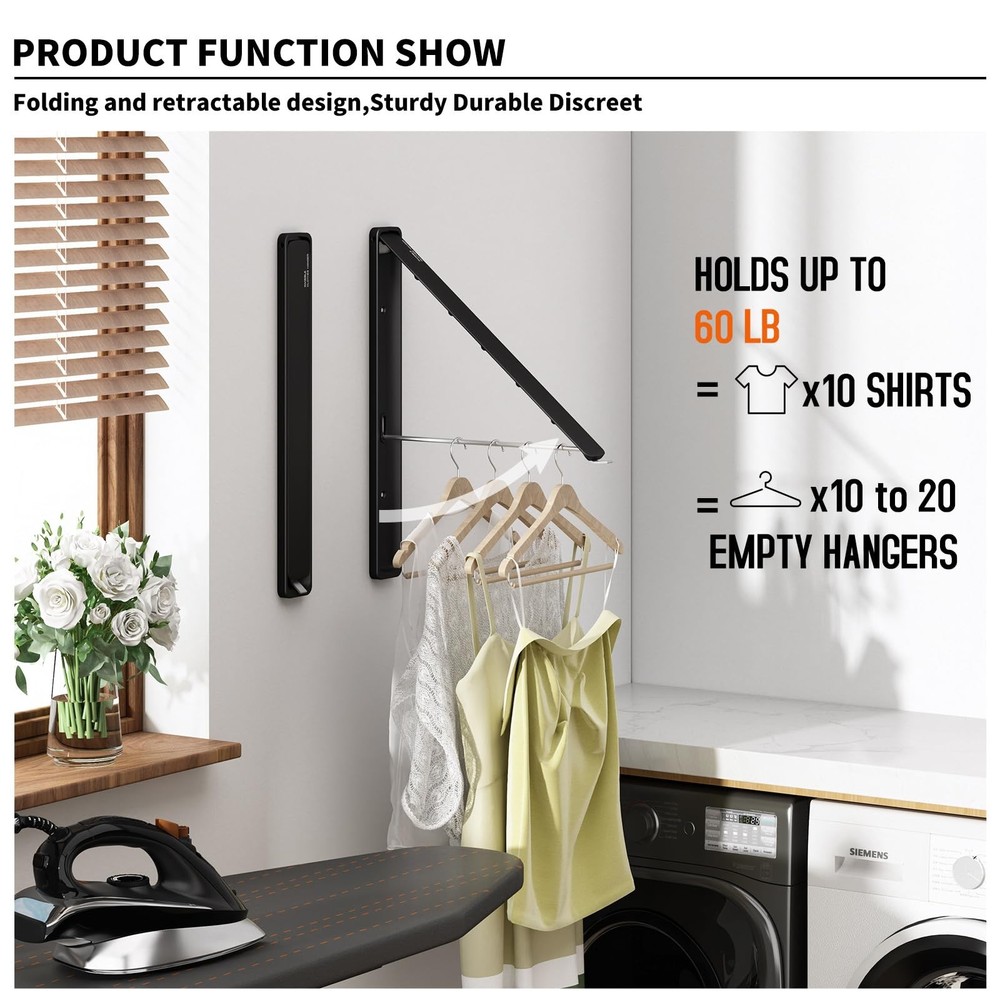 Clothes Drying Rack for Laundry Drying Rack Wall Mounted Clothes Hanger Rack ...