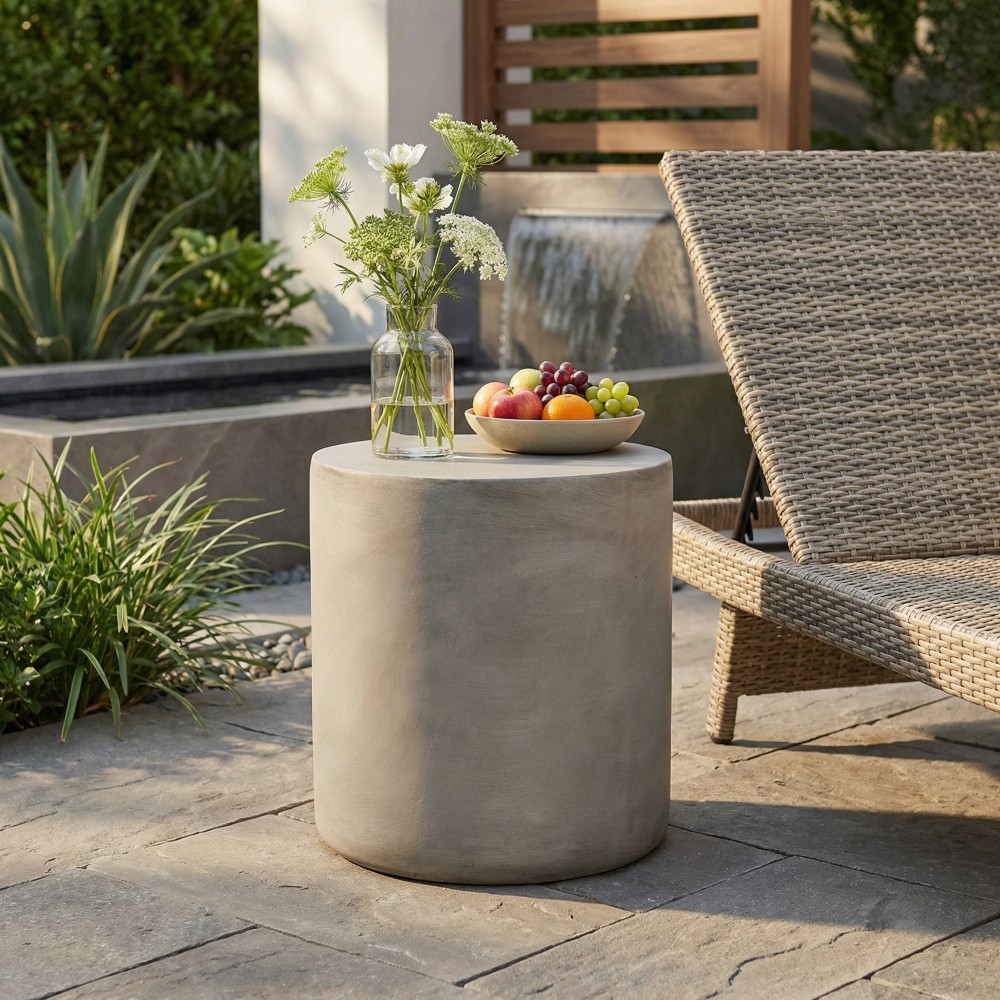 Modern Lightweight Outdoor Concrete Side Table End Table LIGHT GREY Patio