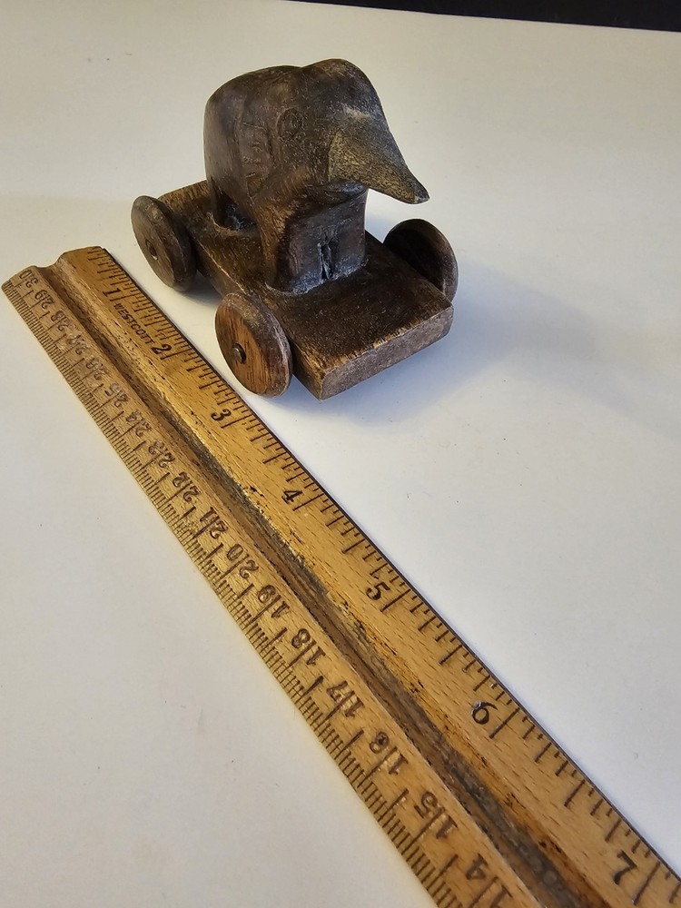 RARE Primitive Antique Elephant On Wheels Handmade Pull Toy From Mexico