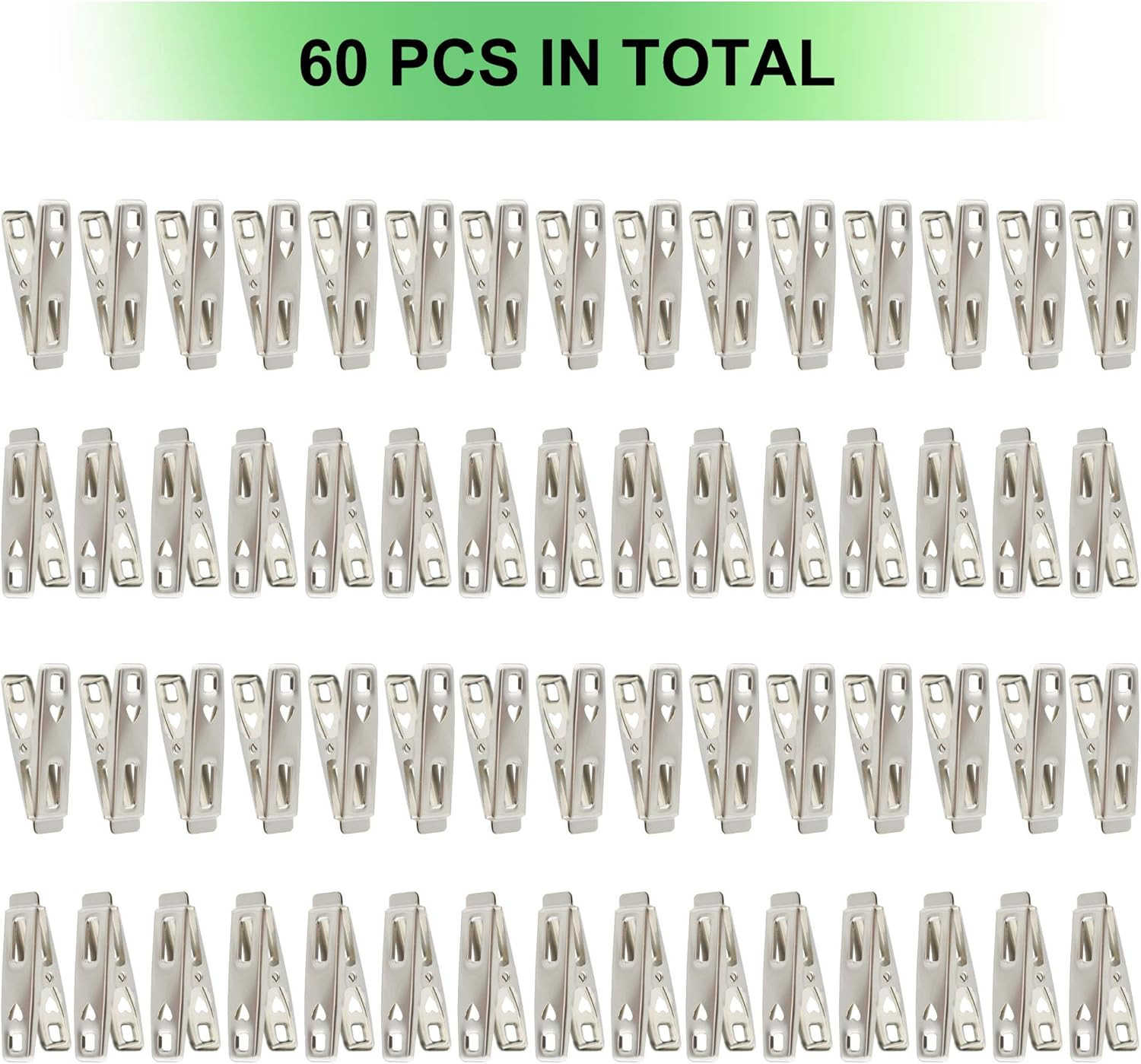 60 PCS Strong Stainless Steel Clothes Pins Metal Laundry Clips with Storage Box