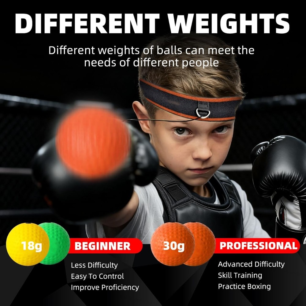 Boxing Reflex Ball Headband Set - 4-Pack Reflex Balls with 2 Adjustable Headb...