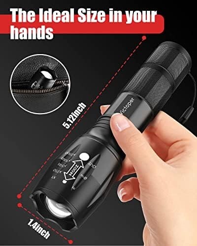 Super Bright LED Tactical Flashlight Rechargeable Work Light with Holster 2Pack