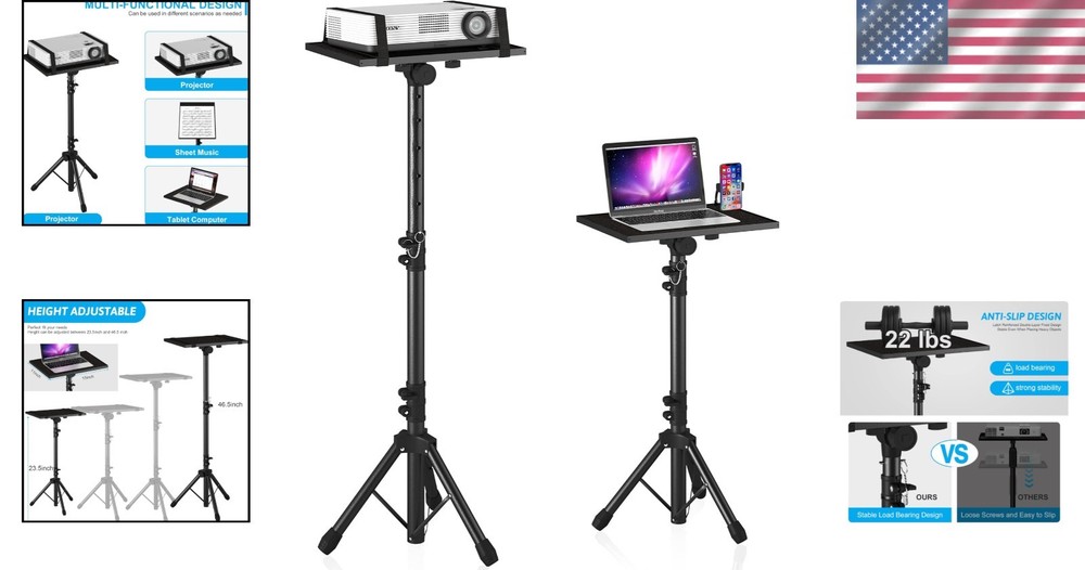 Lightweight Adjustable Projector and Laptop Stand 23.5-46.5” for Easy Setup
