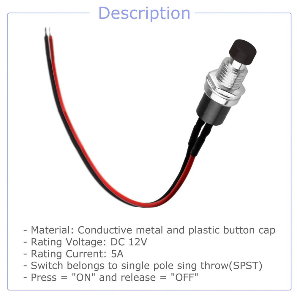 12Pcs Mini Push Button Pre-Wired Momentary N/O OFF-ON Switch Plug 12V 5AMP SPST