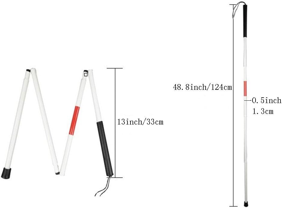 Folding Aluminum Walking Cane For Blind – 4-Section Reflective Red Lightweight