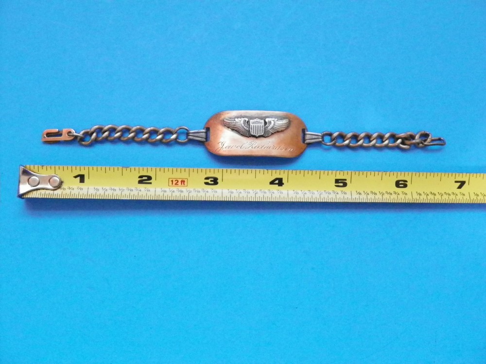 WWII ORIGINAL U.S. PILOTS 6 1/2" BRACELET WITH STERLING WING AND ENGRAVED