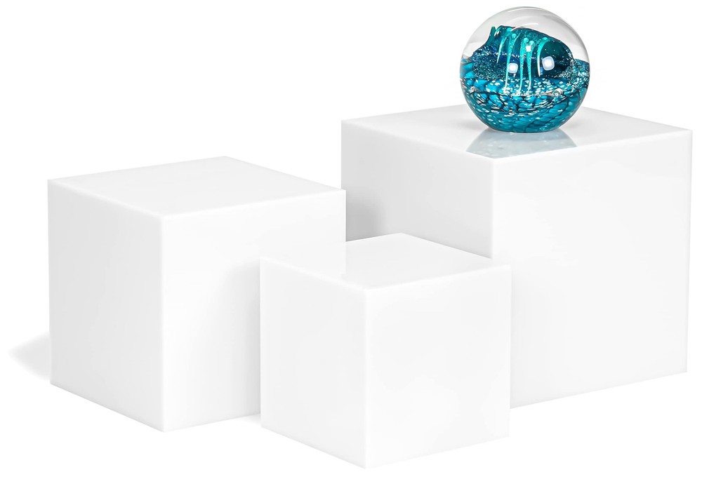 Red Co. Set of 3 Glossy White Acrylic Cube Display Nesting Riser Stands with ...