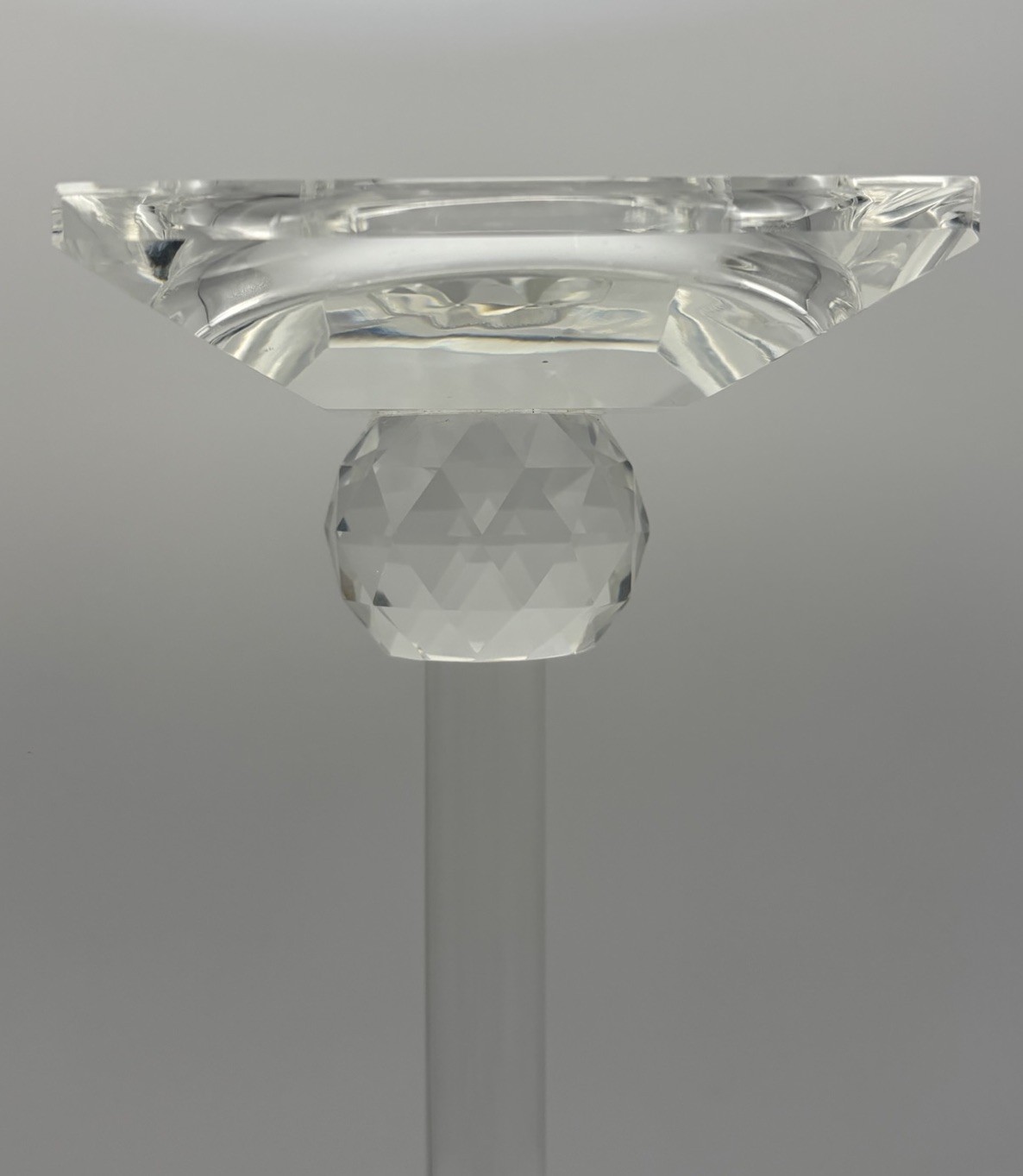 Crystal Faceted Candlesticks Pair 25cm Tall Modernist Art Glass