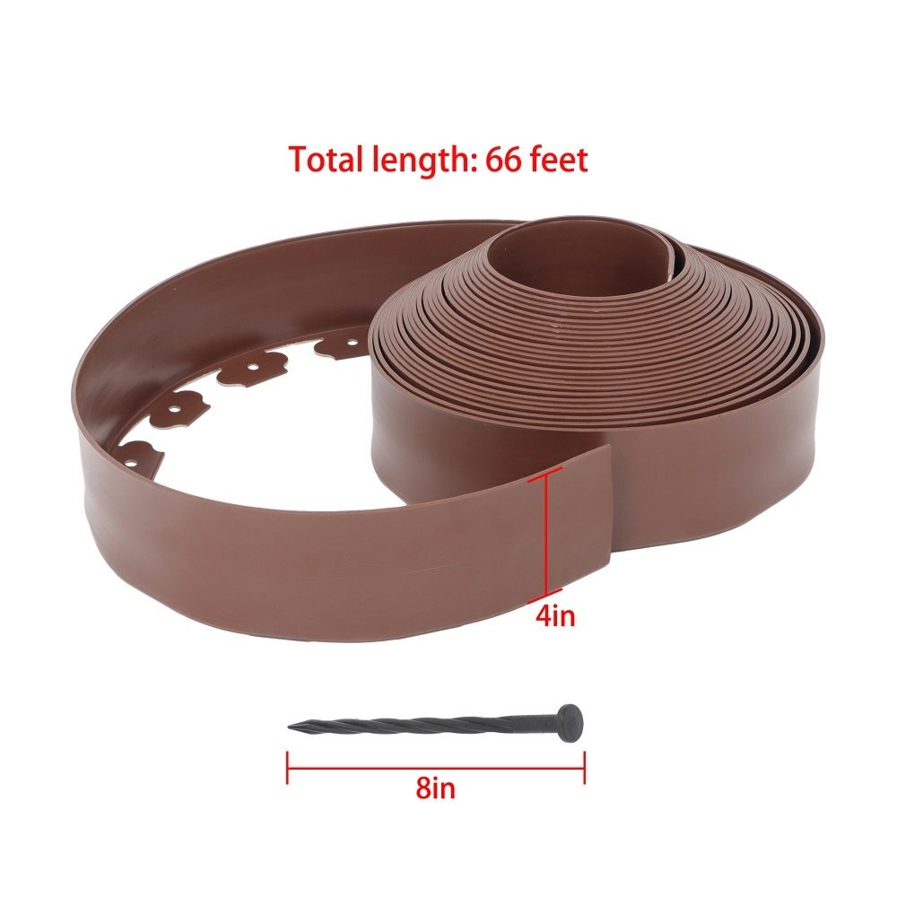 66FT 4” No Dig Lawn Border L-shaped Brown Garden Edging Kit W/ 60 Spike Plastic