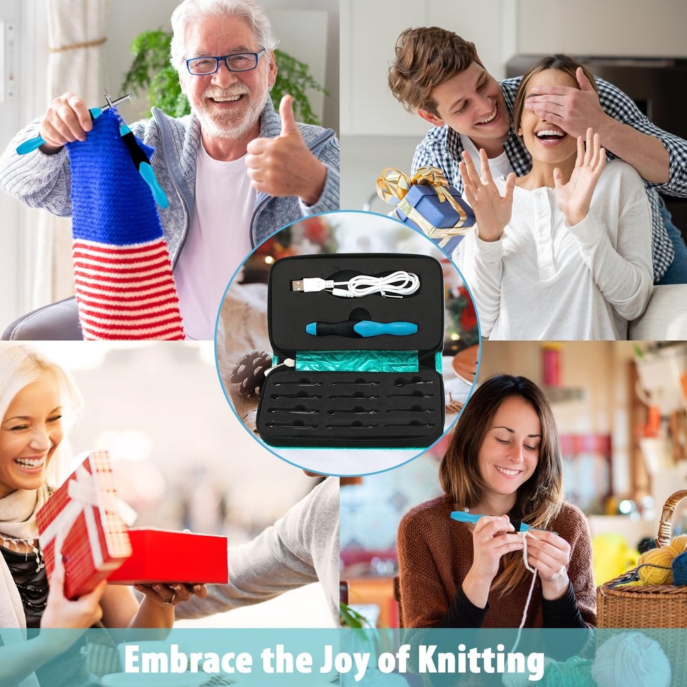 Rechargeable Lighted Crochet Hooks 11 Sizes Interchangeable Heads with Handle