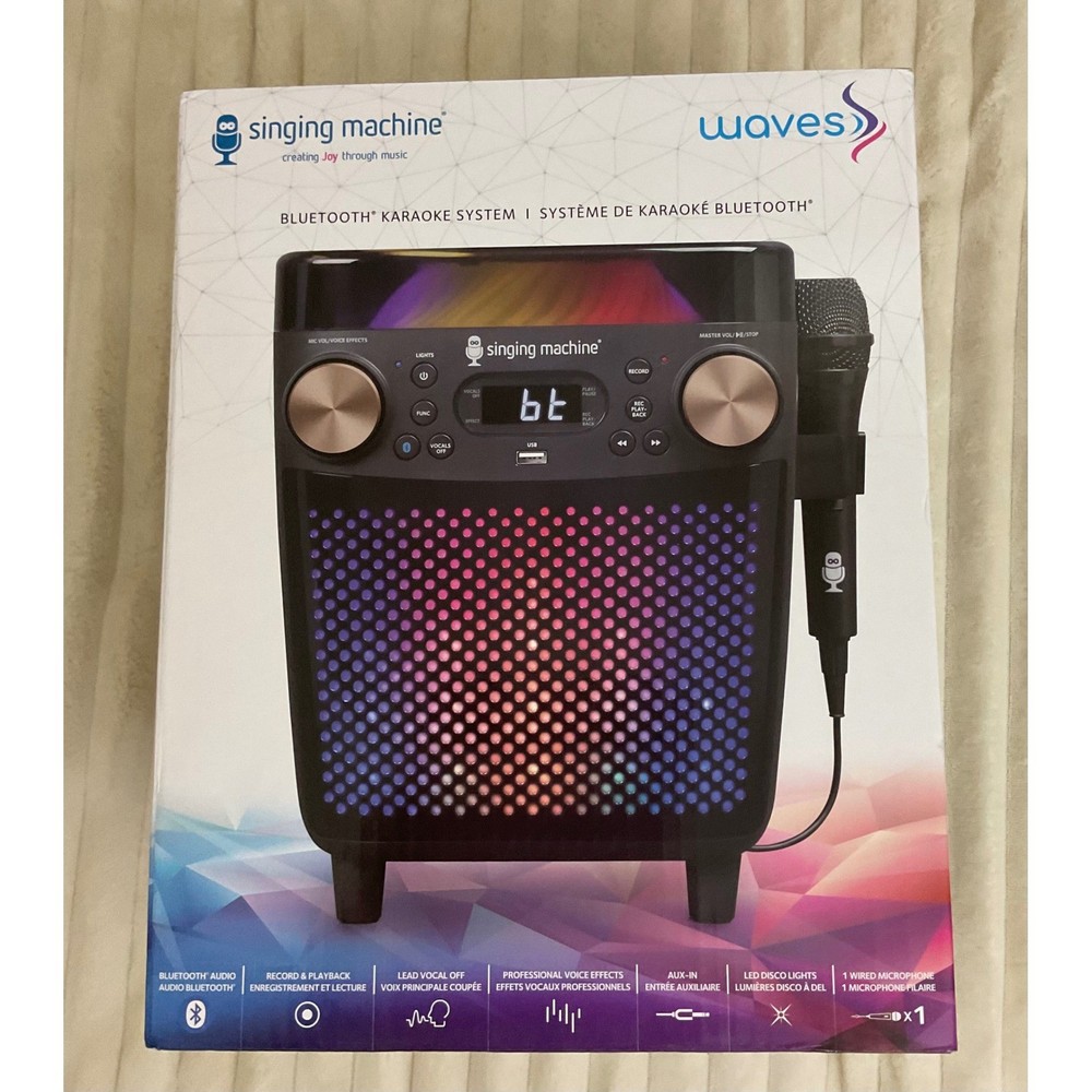 Singing Machine Waves Bluetooth Karaoke System SML693BK LED Lights Black NEW