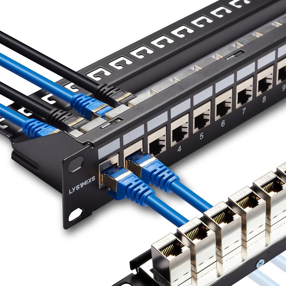 24 Port RJ45 Patch Panel Cat6 STP Feed Through, Coupler Network Panel 19 Inch...
