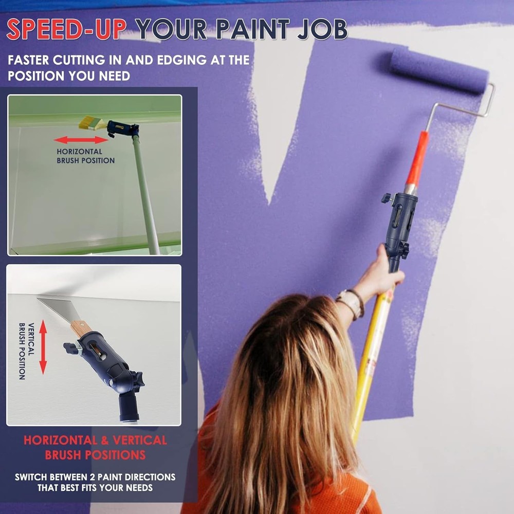 Adjustable Multi-Angle Paint Brush Extension Tool for High Places - 3" Width