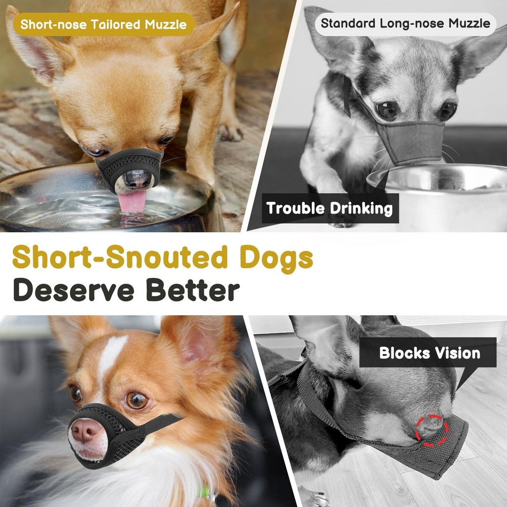 Mesh Muzzle for Short Snout Dogs - Anti-Biting, Breathable, Panting Allowed