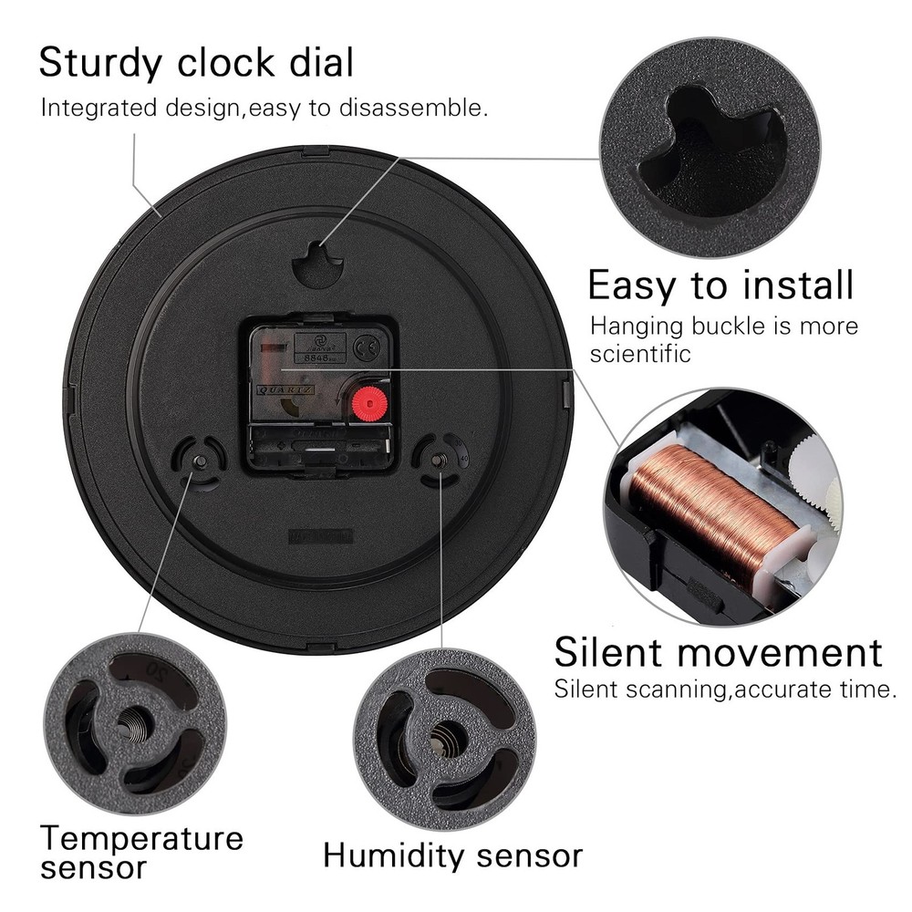 Wall Clock, Sweep Silent Movement Accurate Clocks with Temperature & Humidity...