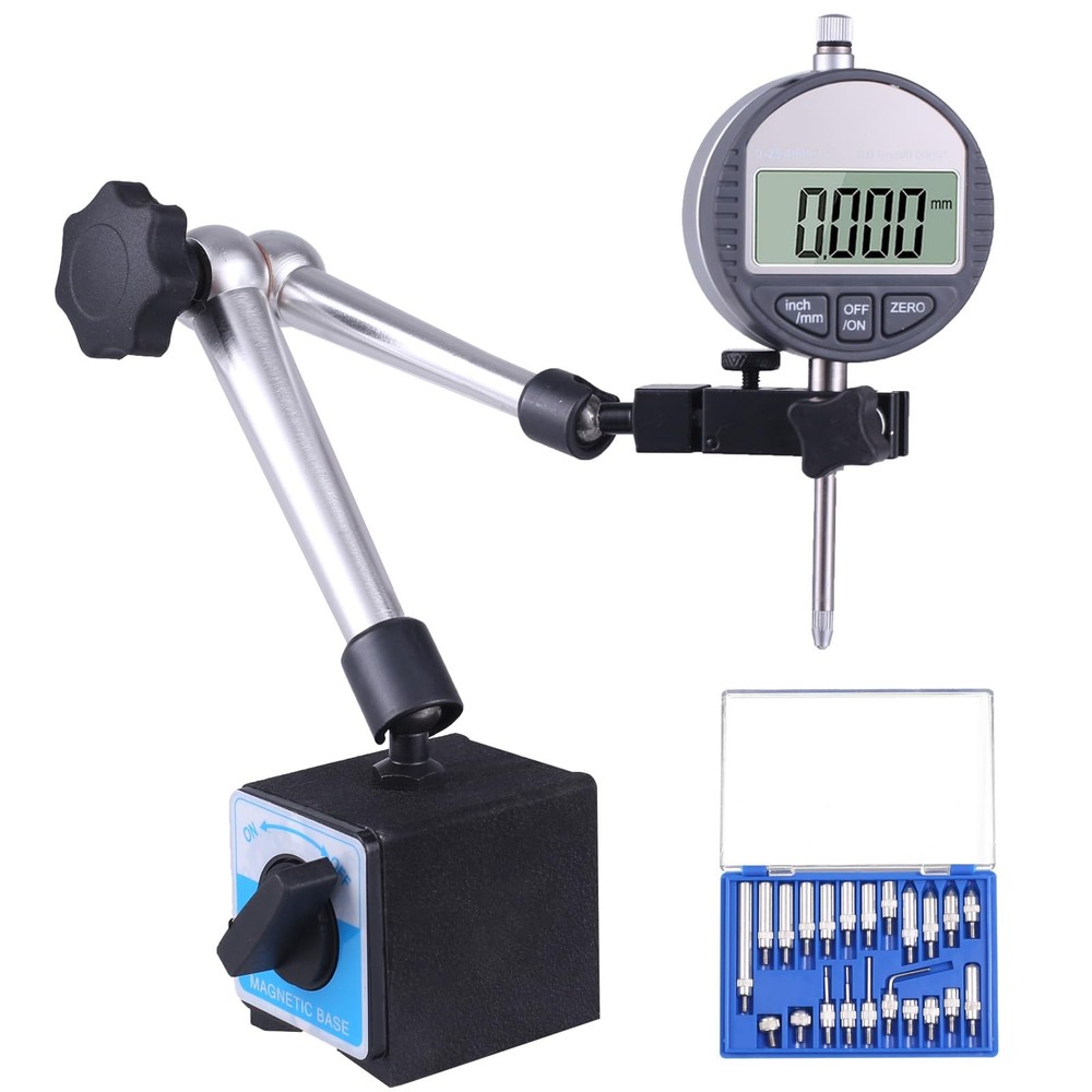 Qnkaa Electronic Digital Dial Indicator with Magnetic Base Holder Fine...