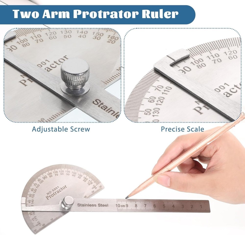 Versatile Stainless Steel Protractor - Ideal for Crafts, Engineering & Woodwork
