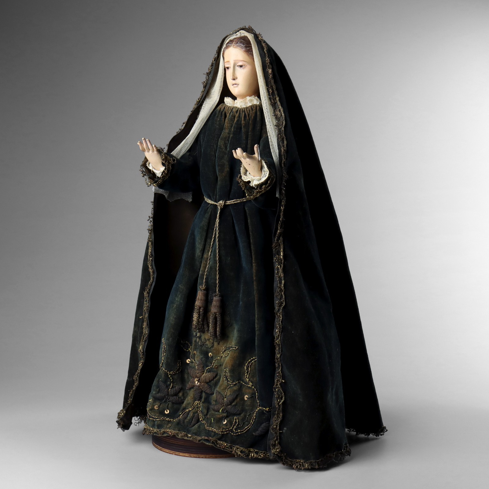 Antique 19th C Carved Wood Polychrome Santos Virgin Mary Madonna Lady of Sorrows