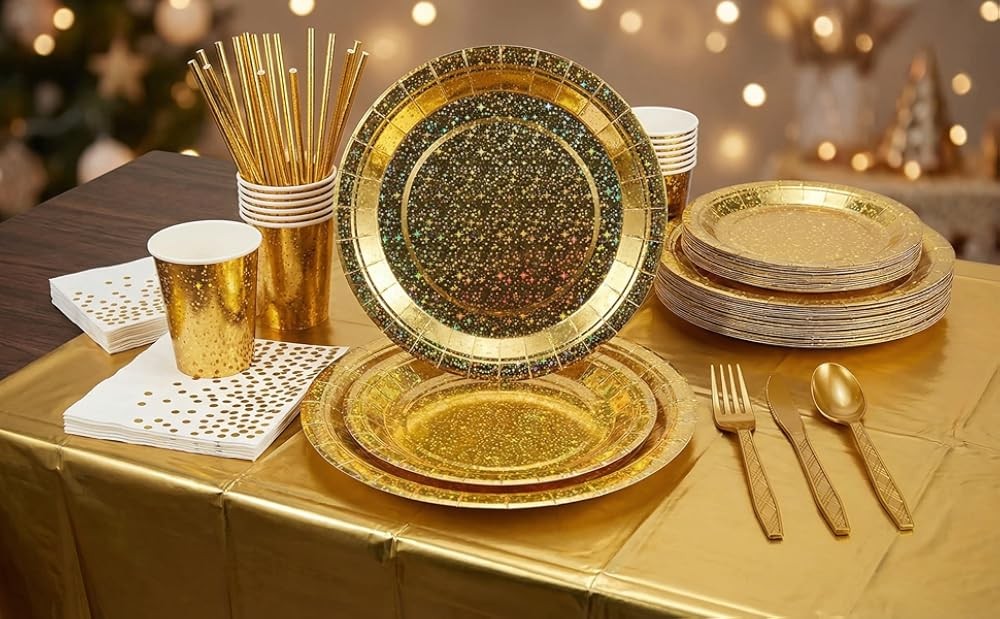 ling Star Patterned Disposable Tableware Set, 201 Pieces, Tablecloths