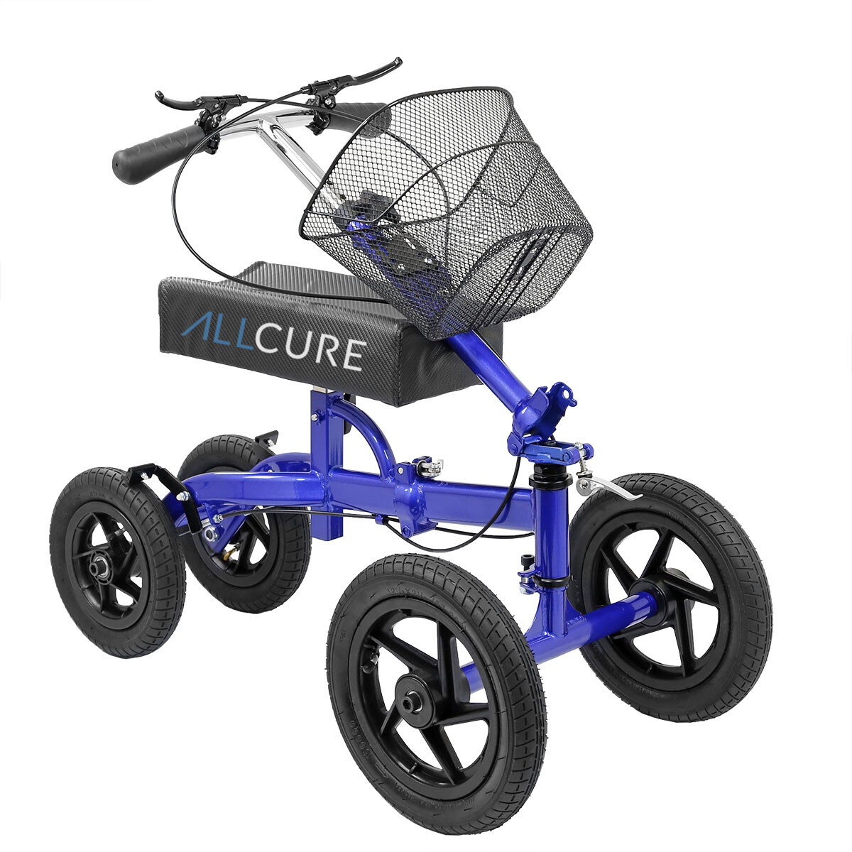 AllCure Quad Wheel All Terrain Foldable Medical Knee Walker Scooter Blue