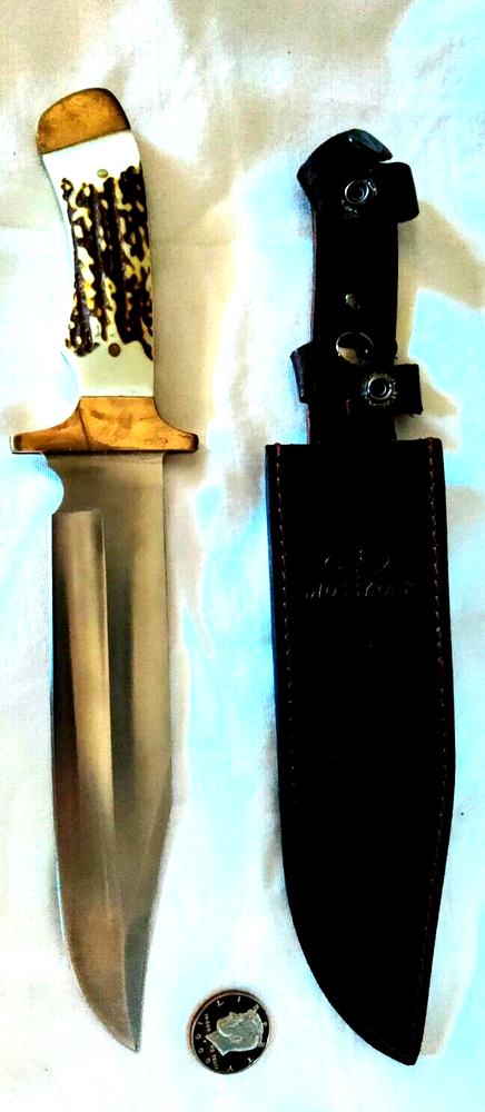 Lrg BOWIE KNIFE with Leather Sheath / 8.5 SHARP BLADE / 14" Full / Bone Handle