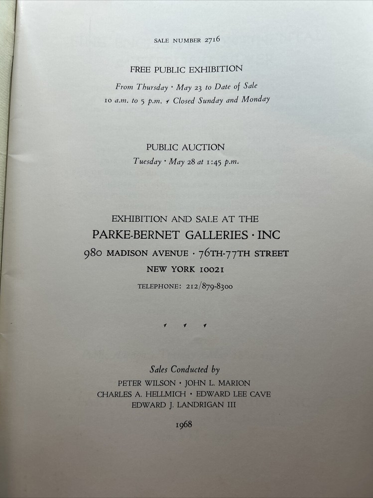 Parke-Bernet Catalog: Rudolph Leuthold Collection- 1968