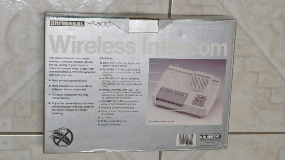 NEW Universal (Model HE-600) Wireless Intercom - Set of 2