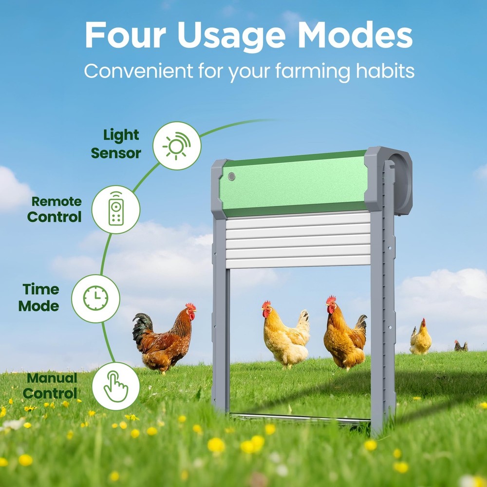 Automatic Solar Chicken Coop Door w/ Remote - Light Sensor & Timer - Aluminum Al