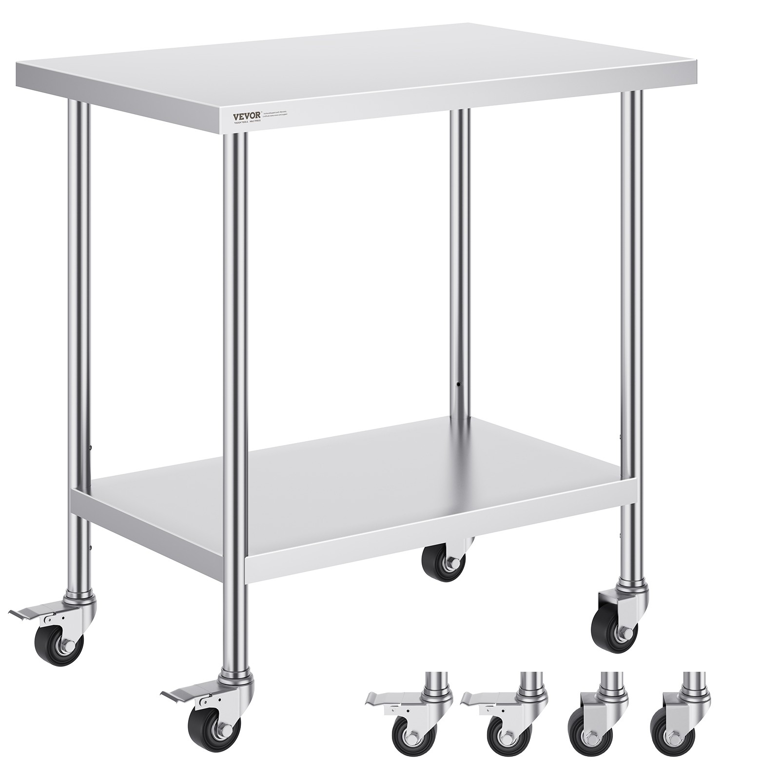 VEVOR Stainless Steel Work Table Commercial Prep Table 24x36 Inch With 4 Casters